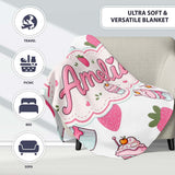 Strawberry Cupcakes and Sweet Treats on Grey Background Seamless  Personalised Custom Name Super Soft Fleece Blanket Bed Sofa Throw