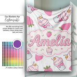 Strawberry Cupcakes and Sweet Treats on Grey Background Seamless  Personalised Custom Name Super Soft Fleece Blanket Bed Sofa Throw