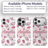 Strawberry Cupcakes and Sweet Treats on Grey Custom Name Protective Phone Case Mobile Cover Durable Everyday Smartphone Shock Resistant