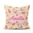 Custom Name Strawberry Cupcakes and Sweet Treats Yellow Seamless Square Filled Cushion Throw Pillow Sofa Bed Home Decor Zip Washable UK Made