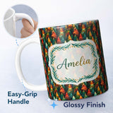 Personalized Custom Name Colorful Artistic Forest Trees Autumn Style Seamless Pattern Lovely 11oz Ceramic Coffee Tea Mug White Large Handle