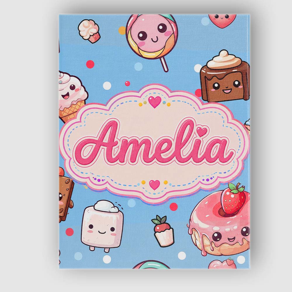 Personalised Name Kawaii Desserts and Custom Modern Room Accent Creative Decorator Style Canvas Wall Art Print Decor Picture Ready to Hang