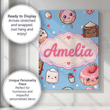 Personalised Name Kawaii Desserts and Custom Modern Room Accent Creative Decorator Style Canvas Wall Art Print Decor Picture Ready to Hang