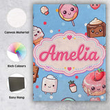 Personalised Name Kawaii Desserts and Custom Modern Room Accent Creative Decorator Style Canvas Wall Art Print Decor Picture Ready to Hang