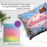 Custom Name Kawaii and Donuts with Strawberry on Blue Background Square Filled Cushion Throw Pillow Sofa Bed Home Decor Zip Washable UK Made