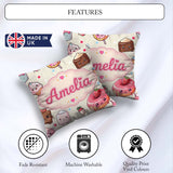 Custom Name Kawaii Dessert and Donuts with Strawberry on Cream Square Filled Cushion Throw Pillow Sofa Bed Home Decor Zip Washable UK Made