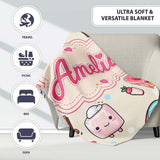 Kawaii Dessert and Donuts with Strawberry on Cream Background  Personalised Custom Name Super Soft Fleece Blanket Bed Sofa Throw