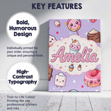 Personalised Name Kawaii Desserts Cupcake Custom  Unique Gift Idea Elegant Feature Canvas Wall Art Print Decor Picture Ready to Hang
