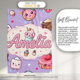 Kawaii Desserts Cupcake Donut and Sweets on Purple Background  Personalised Custom Name Super Soft Fleece Blanket Bed Sofa Throw