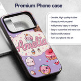 Kawaii Desserts Cupcake Donut and Printed Design Custom Name Protective Phone Case Mobile Cover Durable Everyday Smartphone Shock Resistant