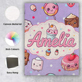 Personalised Name Kawaii Desserts Cupcake Custom  Unique Gift Idea Elegant Feature Canvas Wall Art Print Decor Picture Ready to Hang