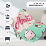Desserts Cupcakes Donuts and Sweets on Mint Green Background  Personalised Custom Name Super Soft Fleece Blanket Bed Sofa Throw