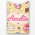 Desserts Cupcakes Donuts and Sweets on Soft Yellow Background  Personalised Custom Name Super Soft Fleece Blanket Bed Sofa Throw