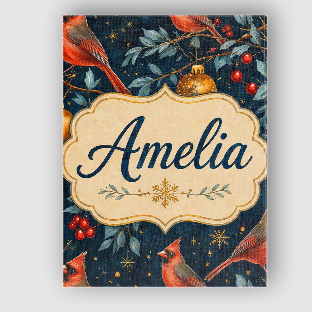 Personalised Name Christmas Ornaments Birds Festive Seamless Pattern Custom  Home Canvas Wall Art Print Decor Picture Ready to Hang