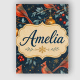 Personalised Name Christmas Ornaments Birds Festive Seamless Pattern Custom  Home Canvas Wall Art Print Decor Picture Ready to Hang
