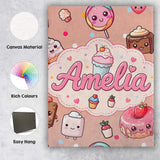 Personalised Name Kawaii Dessert Cupcakes Custom  Unique Gift Idea Elegant Feature Canvas Wall Art Print Decor Picture Ready to Hang