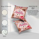 Custom Name Kawaii Dessert Donuts and Sweets on Peach Background Square Filled Cushion Throw Pillow Sofa Bed Home Decor Zip Washable UK Made