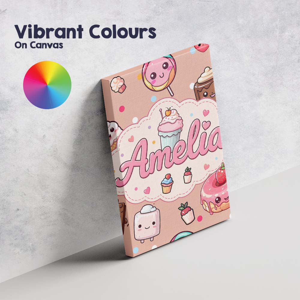 Personalised Name Kawaii Dessert Cupcakes Custom  Unique Gift Idea Elegant Feature Canvas Wall Art Print Decor Picture Ready to Hang