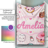 Desserts Cupcakes Donuts and Sweets on Blush Pink Background  Personalised Custom Name Super Soft Fleece Blanket Bed Sofa Throw