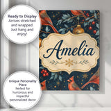 Personalised Name Christmas Ornaments Birds Festive Seamless Pattern Custom  Home Canvas Wall Art Print Decor Picture Ready to Hang