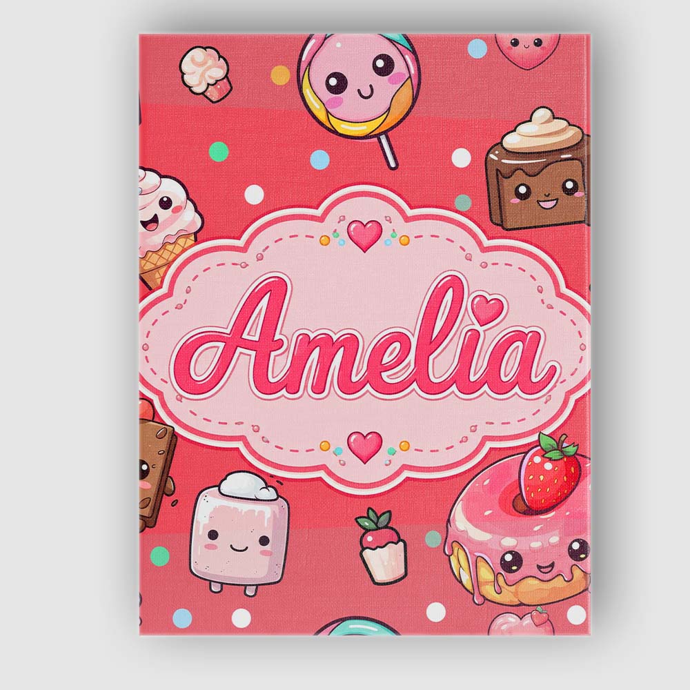 Personalised Name Kawaii Desserts Cupcakes Custom  Unique Gift Idea Elegant Feature Canvas Wall Art Print Decor Picture Ready to Hang