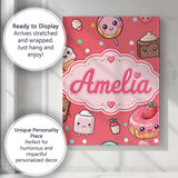 Personalised Name Kawaii Desserts Cupcakes Custom  Unique Gift Idea Elegant Feature Canvas Wall Art Print Decor Picture Ready to Hang