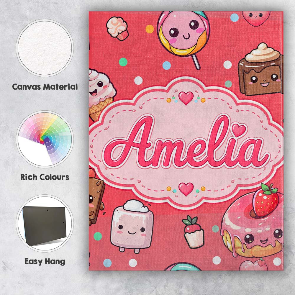 Personalised Name Kawaii Desserts Cupcakes Custom  Unique Gift Idea Elegant Feature Canvas Wall Art Print Decor Picture Ready to Hang