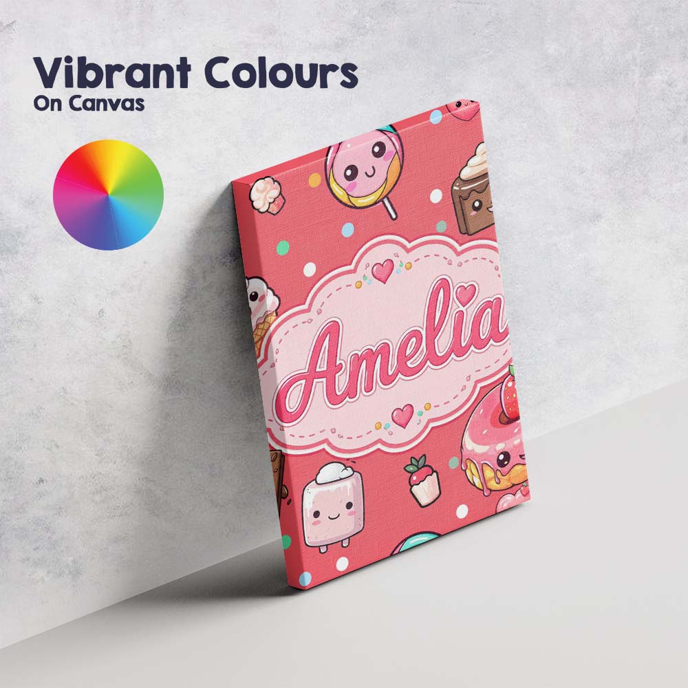 Personalised Name Kawaii Desserts Cupcakes Custom  Unique Gift Idea Elegant Feature Canvas Wall Art Print Decor Picture Ready to Hang