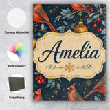 Personalised Name Christmas Ornaments Birds Festive Seamless Pattern Custom  Home Canvas Wall Art Print Decor Picture Ready to Hang