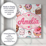 Personalised Name Kawaii Desserts Cupcakes Custom  Unique Gift Idea Elegant Feature Canvas Wall Art Print Decor Picture Ready to Hang