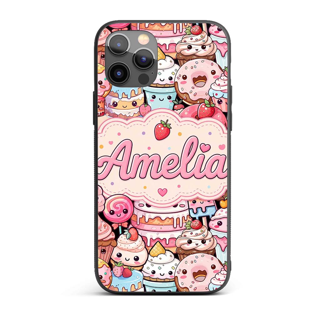Kawaii Sweet Treats Cakes Donuts Printed Design Custom Name Protective Phone Case Mobile Cover Durable Everyday Smartphone Shock Resistant