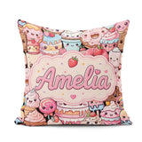 Custom Name Kawaii Sweet Treats Cakes Candy and Cupcakes Collage Square Filled Cushion Throw Pillow Sofa Bed Home Decor Zip Washable UK Made