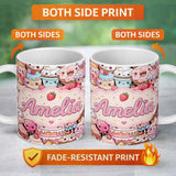 Personalized Custom Name Kawaii Sweet Treats Cakes Donuts Candy and Cupcakes Collage 11oz Ceramic Coffee Tea Mug White Large Handle