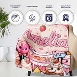 Kawaii Sweet Treats Cakes Donuts Candy and Cupcakes Collage  Personalised Custom Name Super Soft Fleece Blanket Bed Sofa Throw