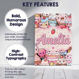Personalised Name Kawaii Sweet Treats Cakes Custom  Bespoke Interior Contemporary Canvas Wall Art Print Decor Picture Ready to Hang