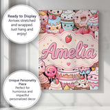 Personalised Name Kawaii Sweet Treats Cakes Custom  Bespoke Interior Contemporary Canvas Wall Art Print Decor Picture Ready to Hang