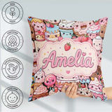 Custom Name Kawaii Sweet Treats Cakes Candy and Cupcakes Collage Square Filled Cushion Throw Pillow Sofa Bed Home Decor Zip Washable UK Made