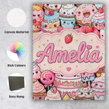 Personalised Name Kawaii Sweet Treats Cakes Custom  Bespoke Interior Contemporary Canvas Wall Art Print Decor Picture Ready to Hang