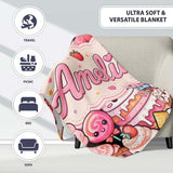 Kawaii Sweet Treats Cakes Donuts Candy and Cupcakes Collage  Personalised Custom Name Super Soft Fleece Blanket Bed Sofa Throw