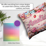 Custom Name Kawaii Sweet Treats Cakes Candy and Cupcakes Collage Square Filled Cushion Throw Pillow Sofa Bed Home Decor Zip Washable UK Made