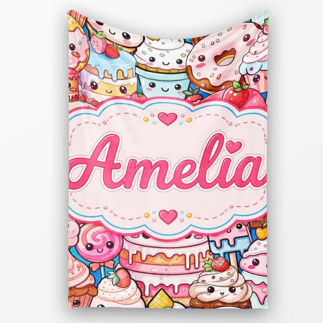 Desserts Cakes Cupcakes Donuts and Sweets Teal Background Seamless  Personalised Custom Name Super Soft Fleece Blanket Bed Sofa Throw