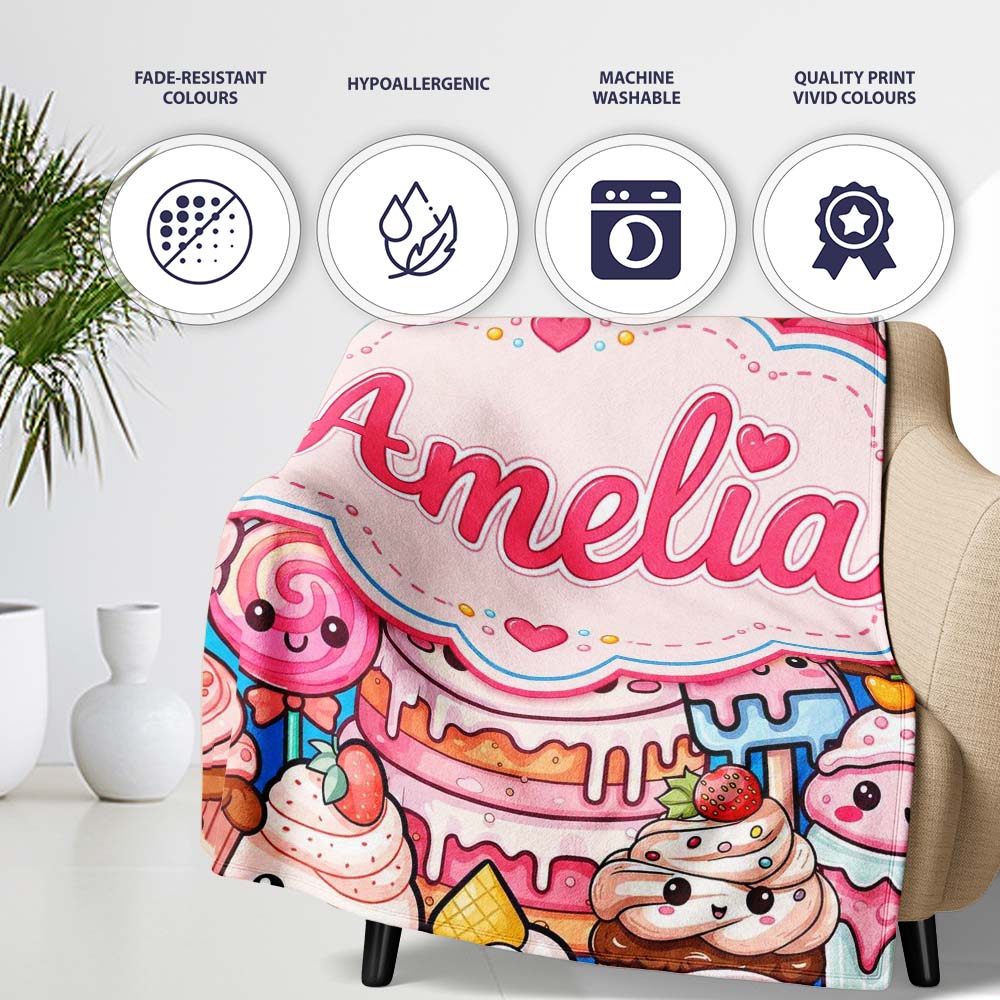 Desserts Cakes Cupcakes Donuts and Sweets Teal Background Seamless  Personalised Custom Name Super Soft Fleece Blanket Bed Sofa Throw