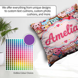 Custom Name Desserts Cakes Cupcakes Donuts and Sweets Background Square Filled Cushion Throw Pillow Sofa Bed Home Decor Zip Washable UK Made