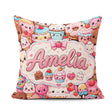 Custom Name Desserts Cakes Cupcake Donuts and Sweets Light Pink Square Filled Cushion Throw Pillow Sofa Bed Home Decor Zip Washable UK Made