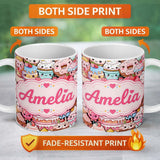 Personalized Custom Name Desserts Cakes Cupcakes Donuts and Sweets Pastel Background 11oz Ceramic Coffee Tea Mug White Large Handle