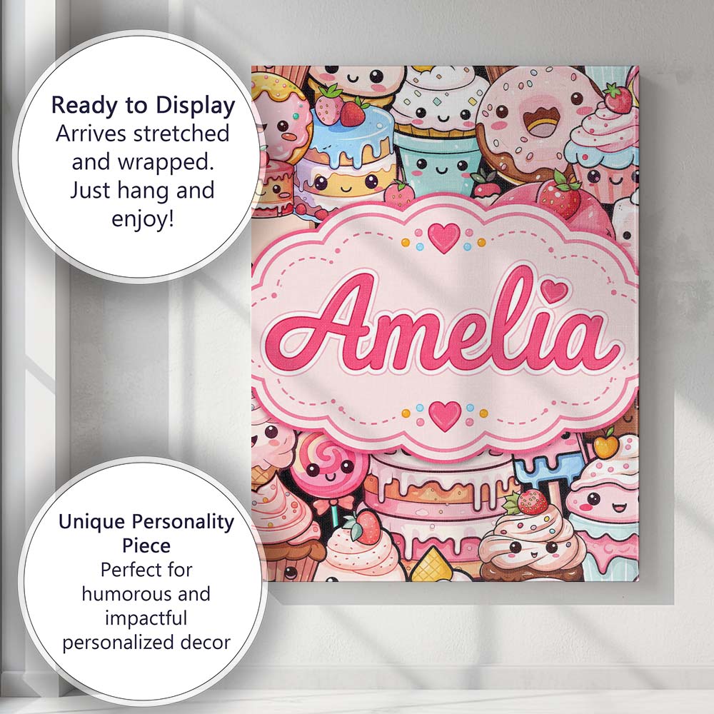 Personalised Name Desserts Cakes Cupcakes Custom  Unique Gift Idea Elegant Feature Canvas Wall Art Print Decor Picture Ready to Hang
