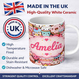 Personalized Custom Name Desserts Cakes Cupcakes Donuts and Sweets Pastel Background 11oz Ceramic Coffee Tea Mug White Large Handle