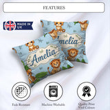 Custom Name Cute Jungle Animals Leaves Seamless Pattern for Her Square Filled Cushion Throw Pillow Sofa Bed Home Decor Zip Washable UK Made