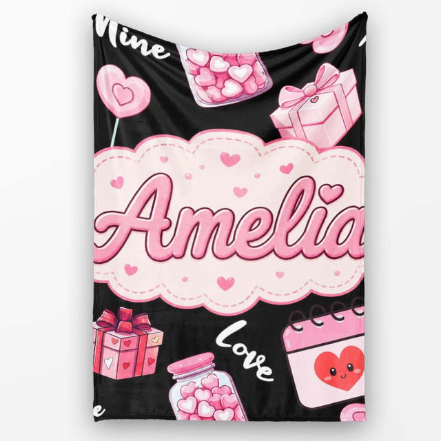 Valentines Love Hearts Gifts Syringe Candy Black Background  Personalised Custom Name Super Soft Fleece Blanket Bed Sofa Throw