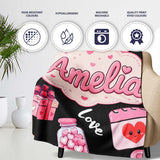 Valentines Love Hearts Gifts Syringe Candy Black Background  Personalised Custom Name Super Soft Fleece Blanket Bed Sofa Throw